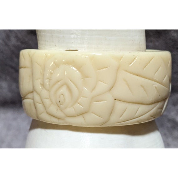 Vintage Cream Rose Carved Bangle Bracelet - image 3