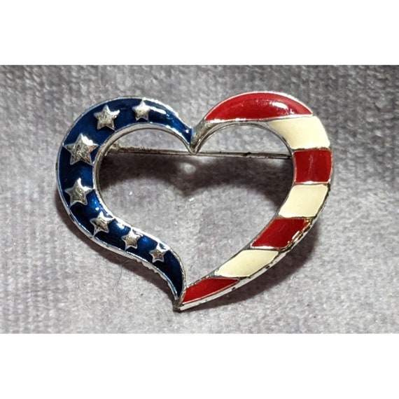 Vintage Avon American Flag Heart Brooch - image 4