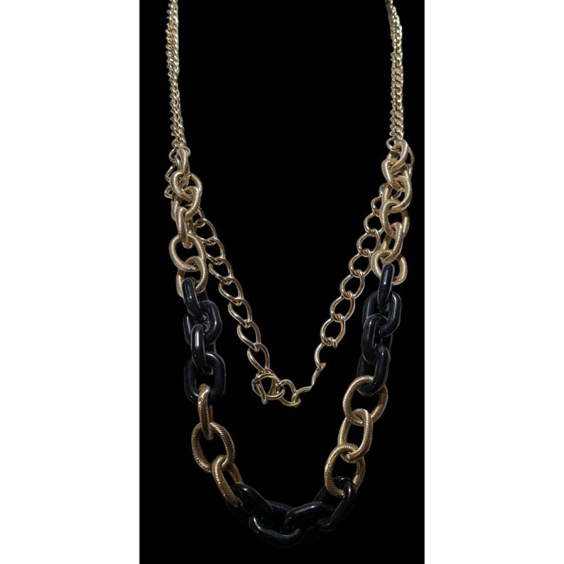 80s Glam Black and Gold Chunky Multilayer Chain Necklace - Etsy