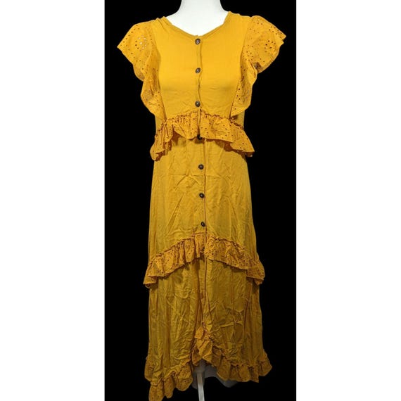 mustard yellow ruffle maxi dress Georgie Yellow Ruffle Maxi Dress - US 10