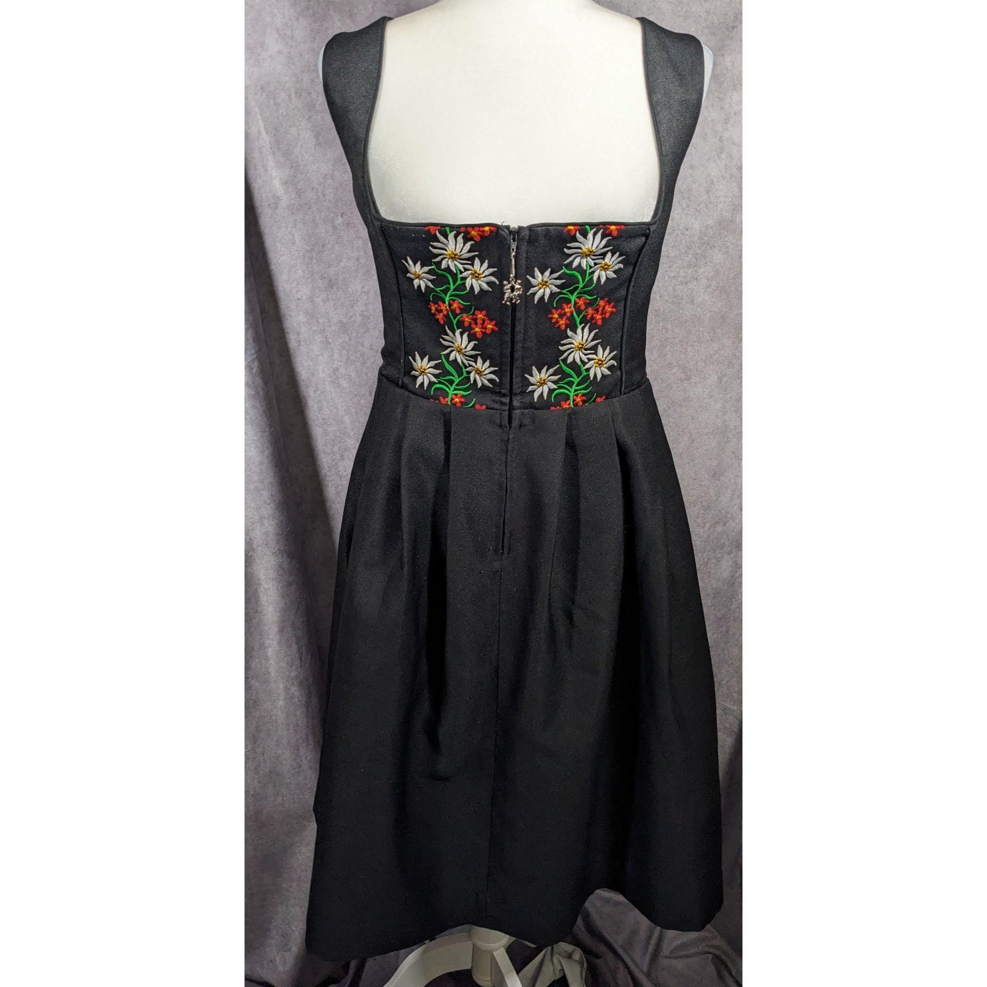 Vintage Ernst Licht Traditional German Floral Embroidered Black