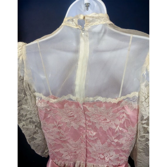 Vintage Handmade Pink Satin White Lace Floral Dre… - image 4