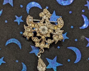 Vintage art-deco zilverkleurige strass broche