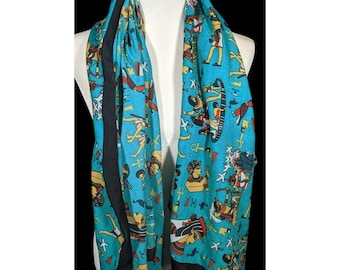 Vintage Teal Egyptian Souvenir Ehab Scarf - Etsy