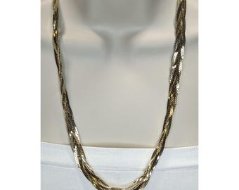 Collar vintage de cadena de espiga en tono dorado, trenzado, estilo glamuroso de los años 80.