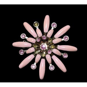Vintage Pink Floral Sunburst Rhinestone Brooch
