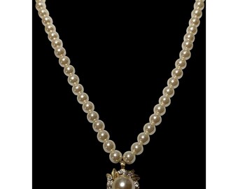 Vintage Floral Gold Pearl Rhinestone Pendant Necklace - Etsy
