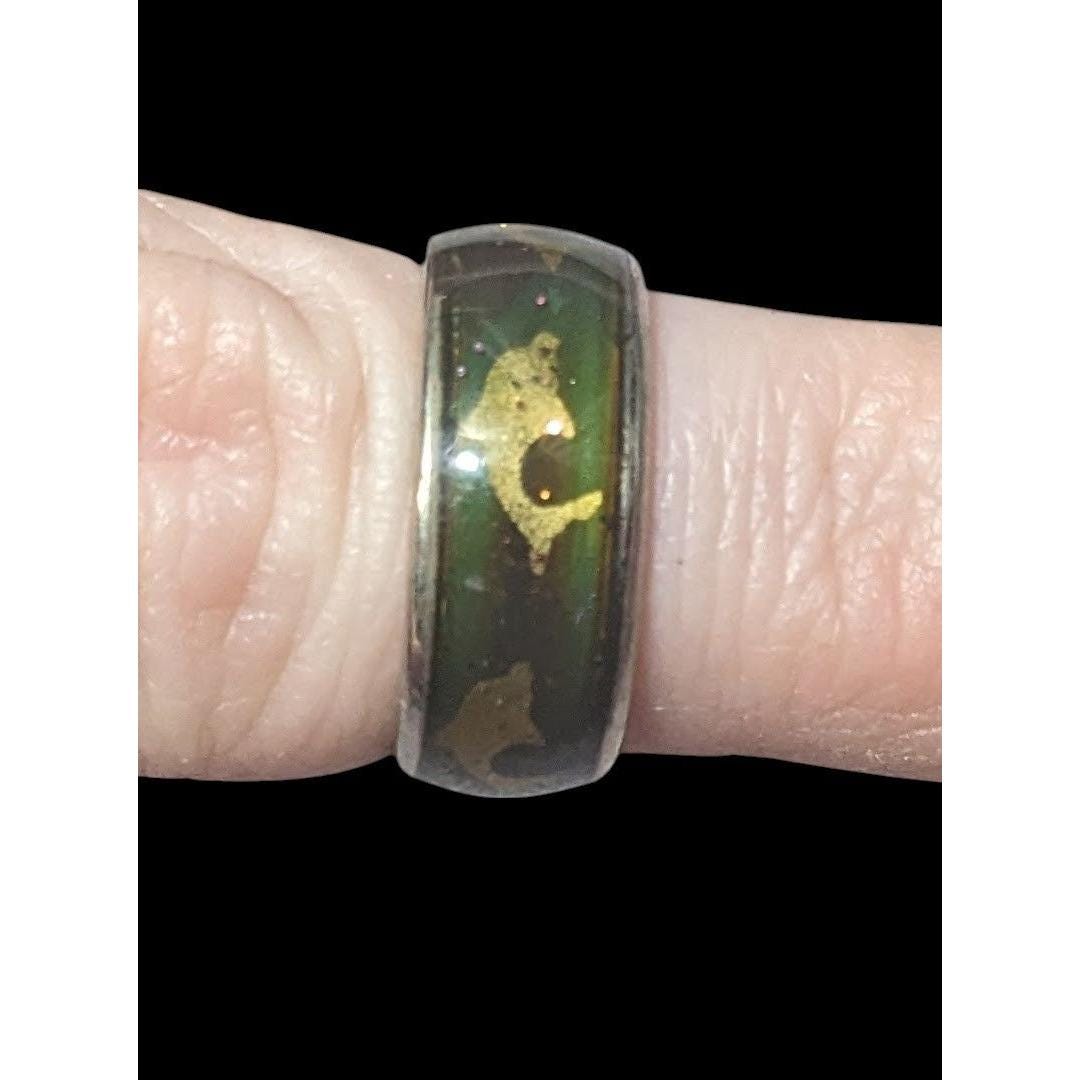 Vintage 90s Dolphin Inlay Subtle Glitter Mood Ring Size 6 1
