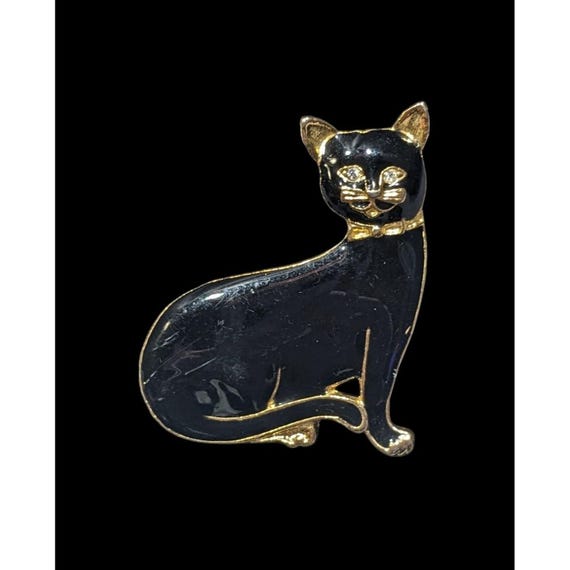 Broche Chat En Métal Doré Avec Strass - Bijou Fantaisie Neuf Sans Emballage