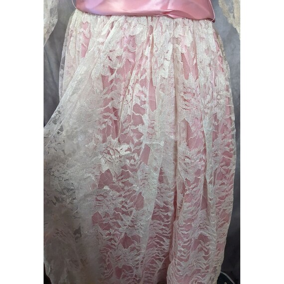 Vintage Handmade Pink Satin White Lace Floral Dre… - image 10