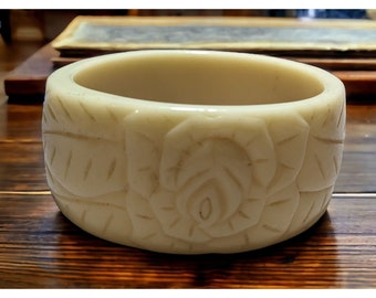 Vintage Cream Rose Carved Bangle Bracelet