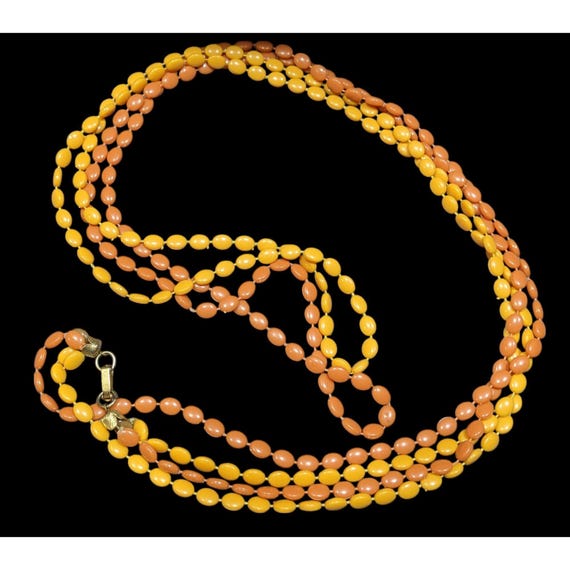 Collier Vintage Rétro En Plastique Jaune - Motif Bananes - Occasion Bon état