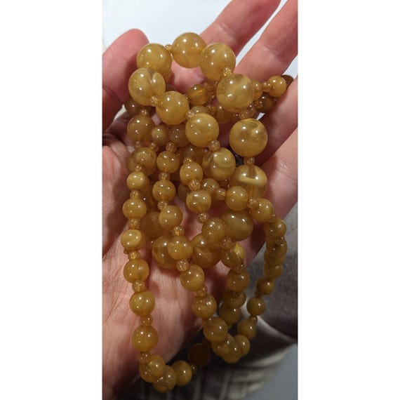 Collier Opéra Bakélite Ambre/miel - Longueur 77cm - Vintage Perles Rondes