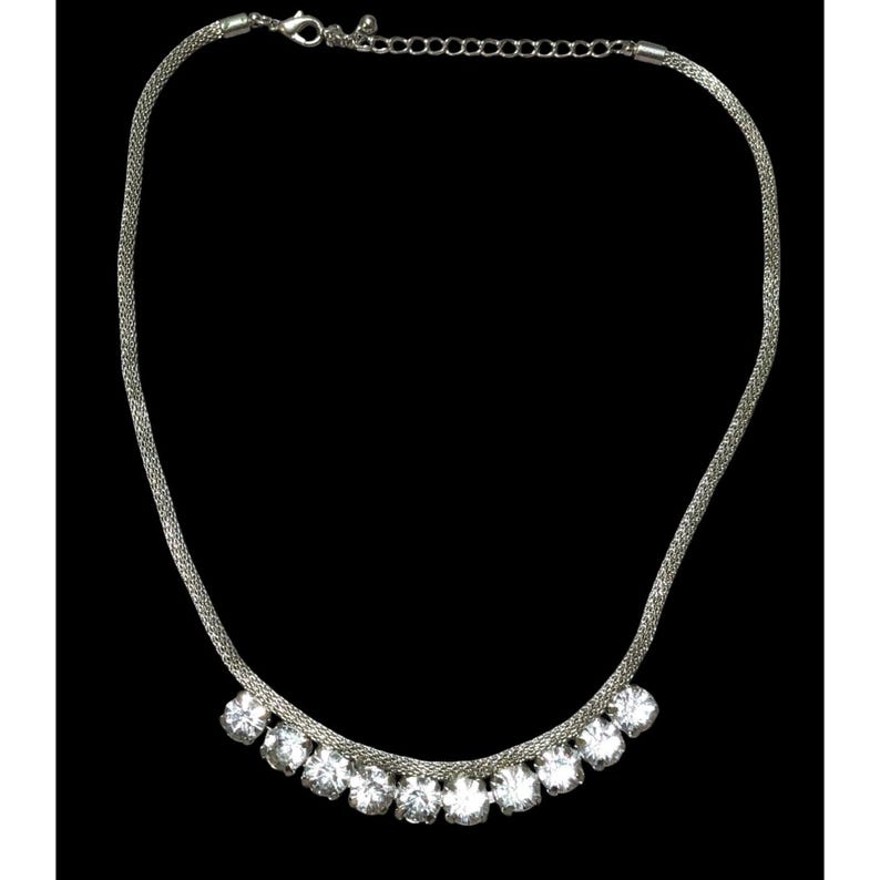 Pin & Tube Long Golden Rhinestone Necklace