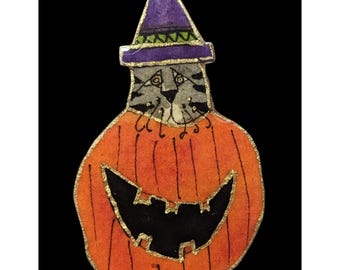 Vintage Signed Halloween Jack O Lantern Brooch