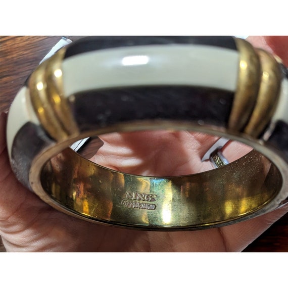 Vintage MNG By Mango Brass Striped Lucite Bracelet - image 10