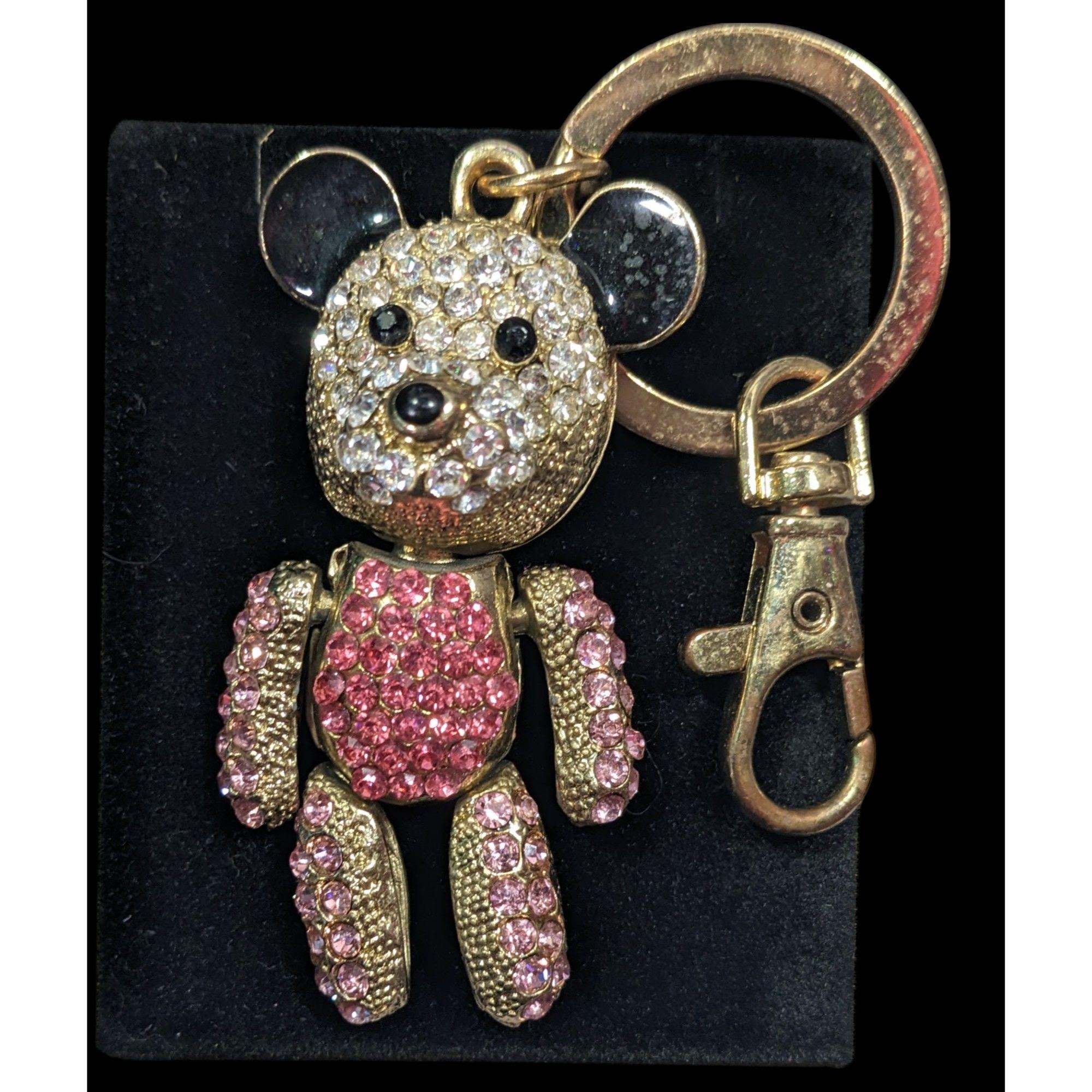 Vintage Glam Pink and Gold Tone Rhinestone Articulated Bear