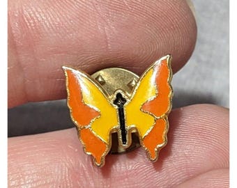 Vintage Minimalist Orange And Yellow Butterfly Lapel Pin