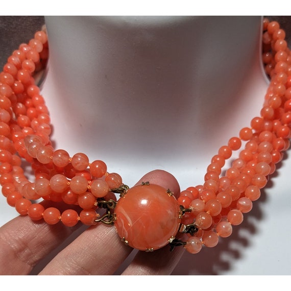 Vintage Salmon Beaded Necklace - image 5