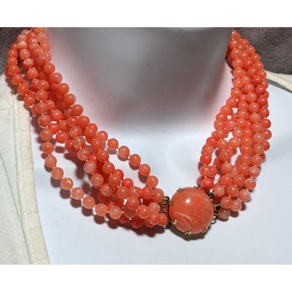 Vintage Salmon Beaded Necklace - image 2