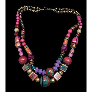Collier vintage arc-en-ciel de perles en bois peint à la main