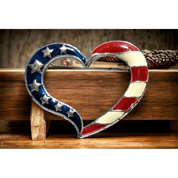 Vintage Avon American Flag Heart Brooch - image 1
