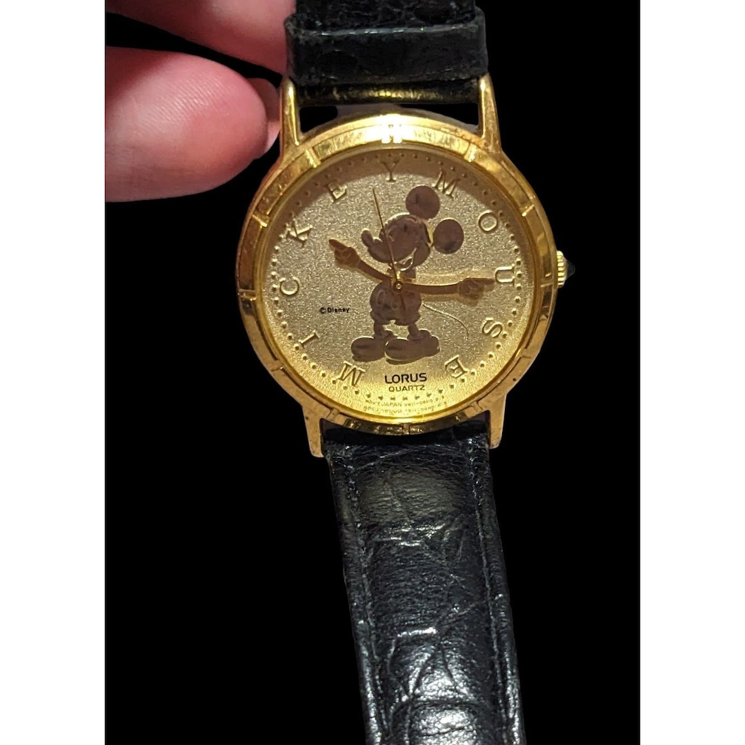 Vintage Disney Mickey Mouse gold face watch by Lorus w/ black watch band Vintage Ultra Rare Men main image 4