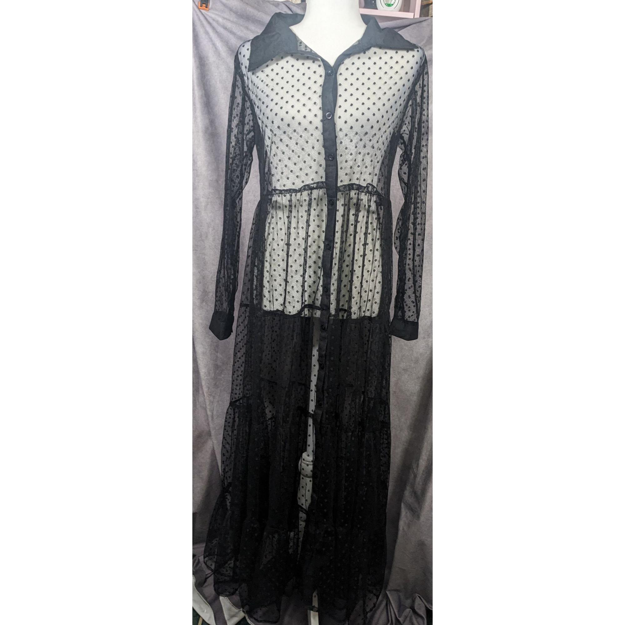 ワンピース vintage sheer polka dot maxi dress black Vintage Spoon Jeans Sheer Black Polka Dot Maxi Dress - Etsy