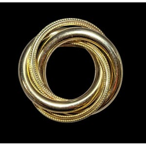 Vintage Gold Tone Textured Tube Circle Brooch