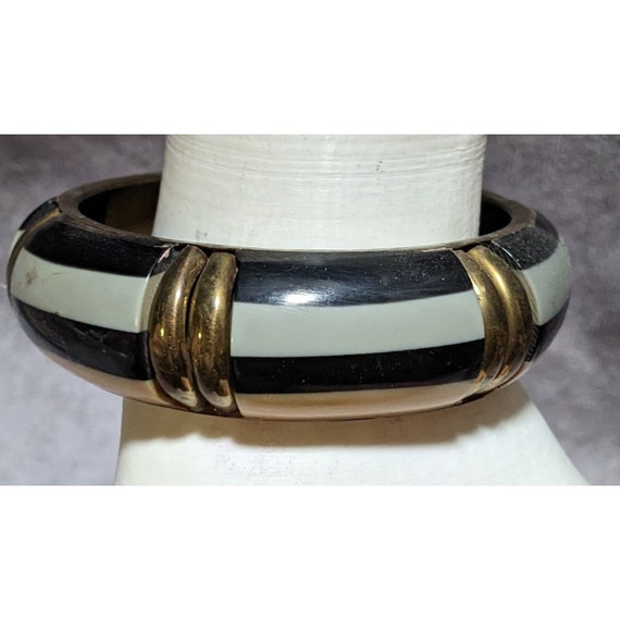 Vintage MNG By Mango Brass Striped Lucite Bracelet - image 5