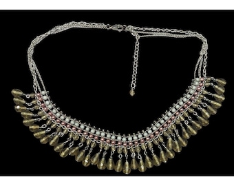 Collar de flecos de cuentas de vidrio y perlas estilo bohemio vintage hecho a mano