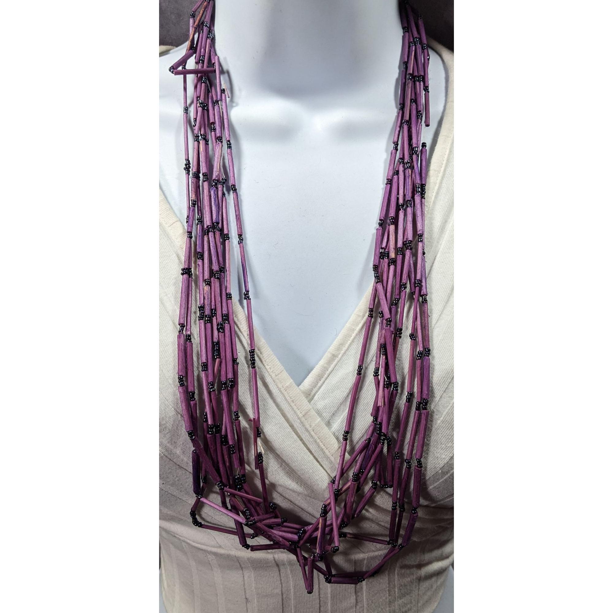 Collier Bohème En Perles De Bois Et Verre Mauve - Neuf Avec étiquettes, Long, Style Ethnique