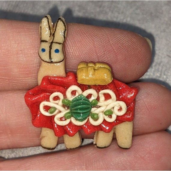 Vintage Handmade Llama Holiday Brooch