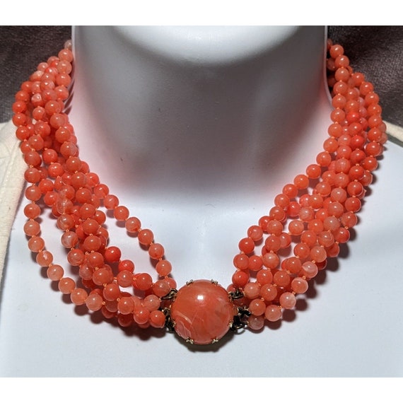 Vintage Salmon Beaded Necklace - image 1