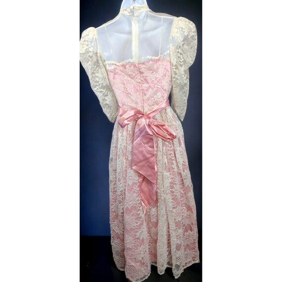 Vintage Handmade Pink Satin White Lace Floral Dre… - image 2