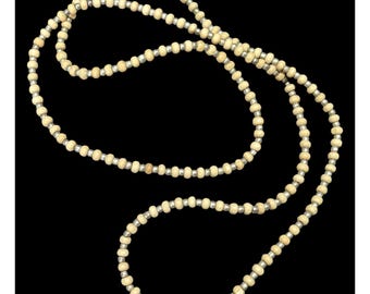 Vintage Long Beige & Gold-Toned Beaded Necklace