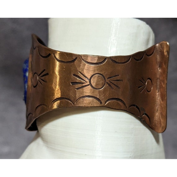 Lapis Lazuli Copper Engraved Cuff Bracelet - image 3