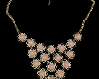 Collier Plastron Vintage En Os Et Perles De Culture - Longueur 47 Cm, Couleur Corne, Occasion