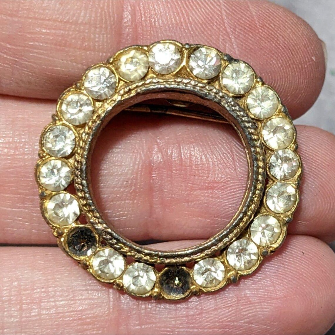 Vintage AJC Gold Tone Open Circle Rhinestone Brooch - Etsy