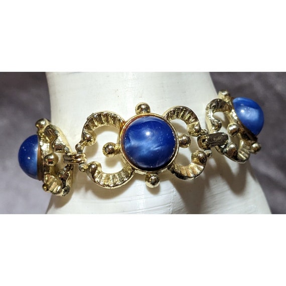 Vintage Art Nouveau Gold And Blue Gemmed Bracelet - image 6