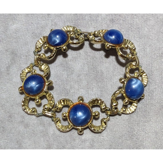 Vintage Art Nouveau Gold And Blue Gemmed Bracelet - image 2