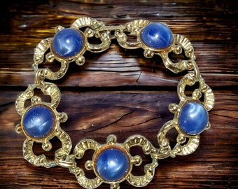 Vintage Art Nouveau Gold And Blue Gemmed Bracelet