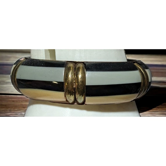 Vintage MNG By Mango Brass Striped Lucite Bracelet - image 3