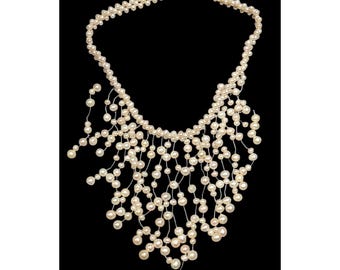 Vintage Cascading Bridal Pearl Bib Necklace