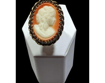 Anello cammeo vintage in stile vittoriano color oro regolabile 7,5