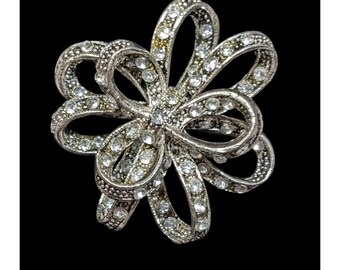Broche Art Nouveau En Argent Massif Avec Strass Et Motif Nœud - Occasion, Bijou Vintage