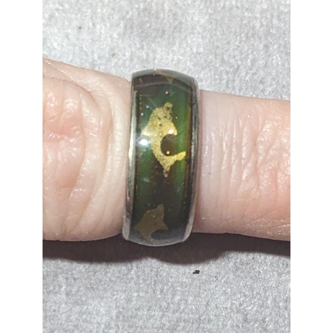Vintage 90s Dolphin Inlay Subtle Glitter Mood Ring Size 6 1