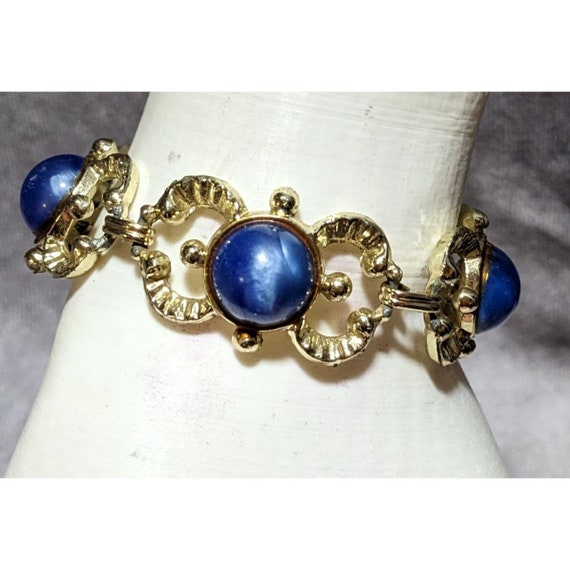 Vintage Art Nouveau Gold And Blue Gemmed Bracelet - image 5