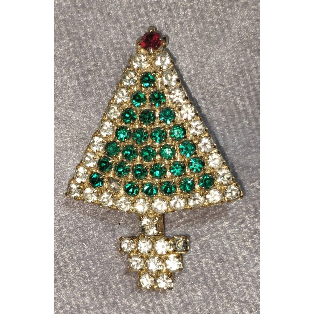 Vintage Rhinestone Christmas Tree Brooch Etsy
