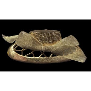 Vintage Casual Corner Sun Hat Brooch With Ribbon Bow